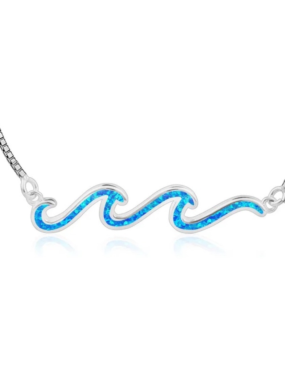 Sterling Silver Wave Blue Opal Necklace - Women's Jewelry